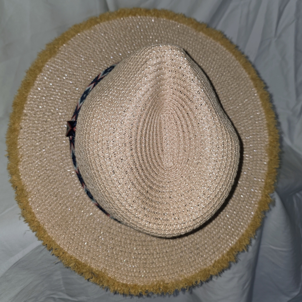 Source Unknown Beige Straw Hat with Geometric Band - Picture 3 of 4